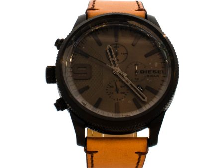 Diesel Men s Chronograph Watch With Light Brown Leather Strap, Black Case And Dial Discount