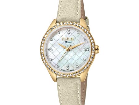 Ferre Milano Ladies Watch Mother Of Pearl Dial With Beige Leather Strap Online Sale