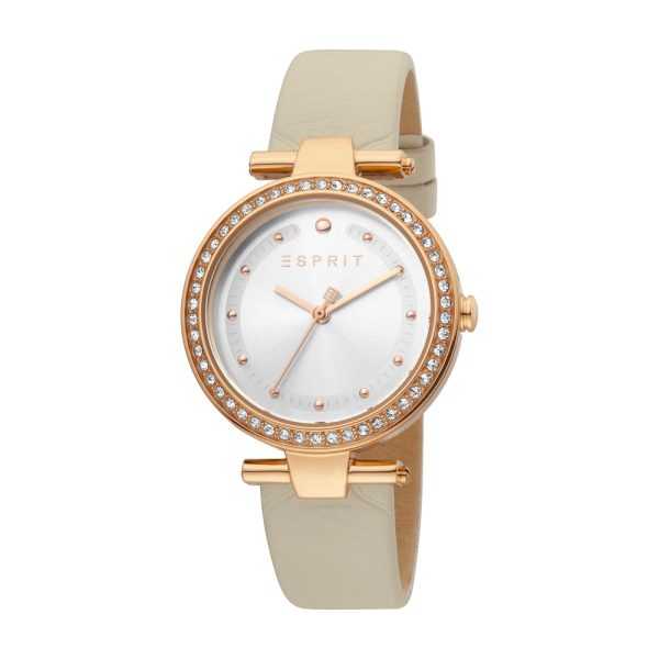 Esprit Ladies Watch Beige Leather Strap Ip Rose Gold Case & White Dial Online now