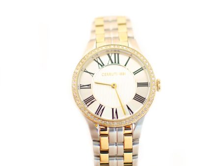 Cerruti Ladies Stainless Steel Watch With White Dial GoldÂ Plated Bracelet And Case Online now