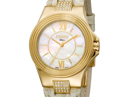 Ferre Milano Ladies Watch With Mother Of Pearl Dial & Gray Leather Strap Online Hot Sale