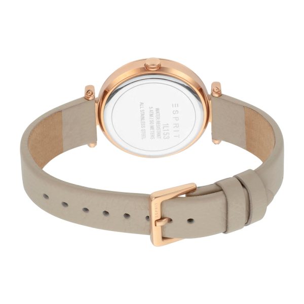 Esprit Ladies Watch Beige Leather Strap Ip Rose Gold Case & White Dial Online now