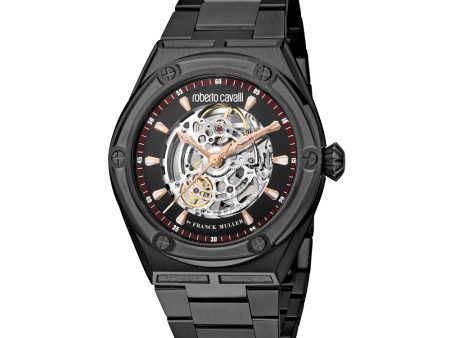 Roberto Cavalli Men s Watch Matte Black Metal Bracelet With Black Case & Skeleton Dial Hot on Sale