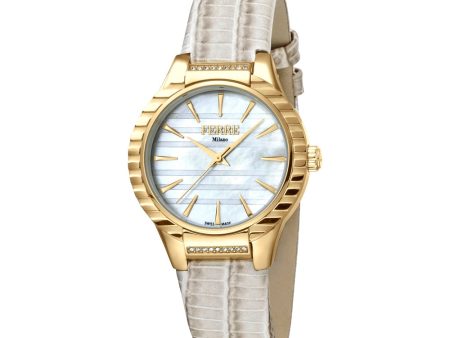 Ferre Milano Ladies Watch Mother Of Pearl Dial With Gray Leather Strap on Sale